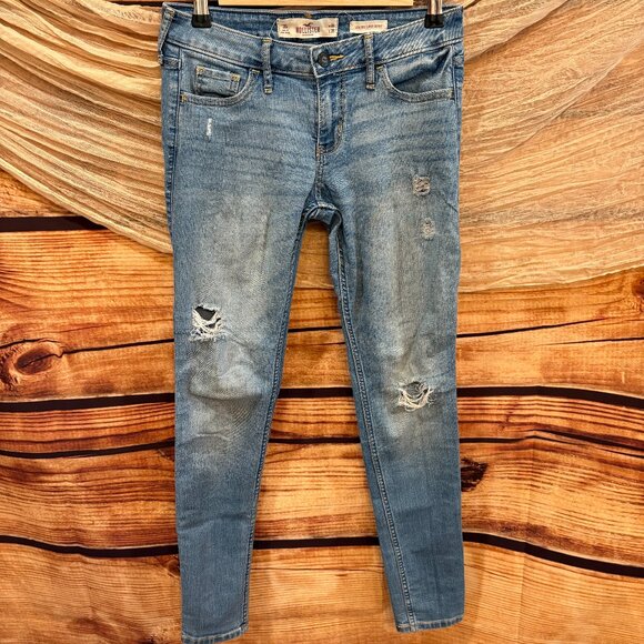 Hollister Womens Light Wash Distressed Low Rise Super Skinny Jeans Size 3S - Picture 1 of 13
